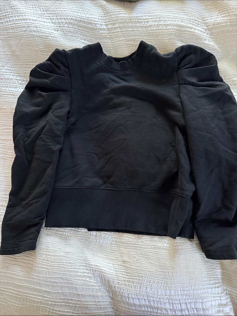 Women's Black Puff-Sleeve Crewneck Sweater